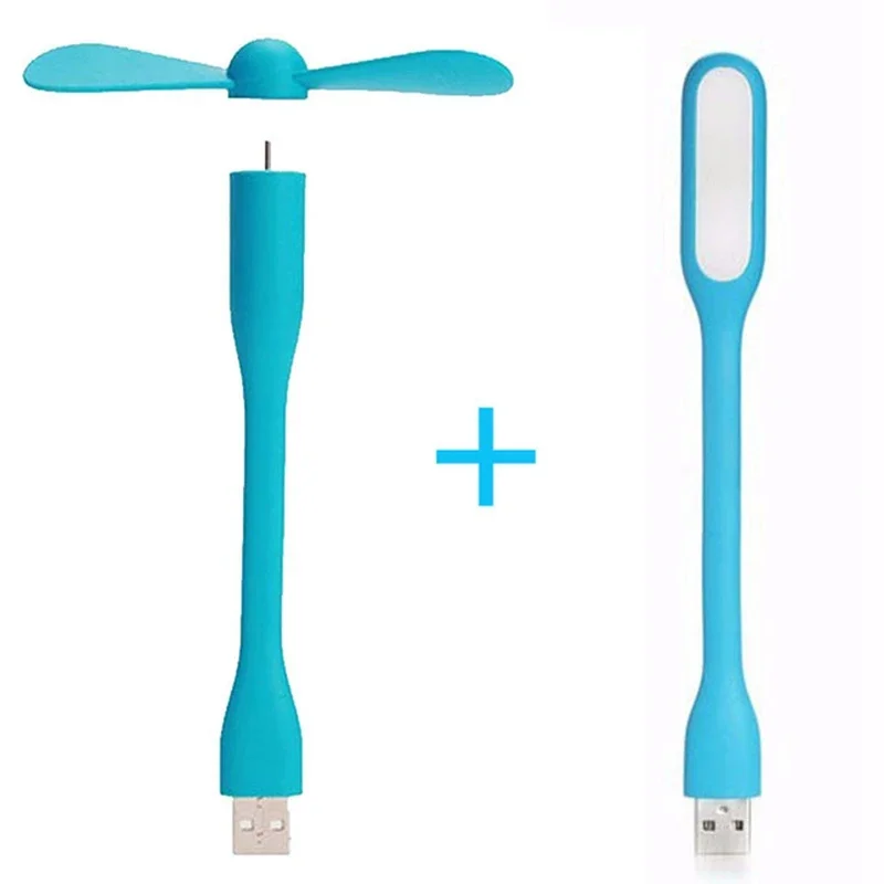 Mini USB Fan with Flexible Cooling and USB LED Light - Summer Gadget for Power Bank, Notebook, Computer