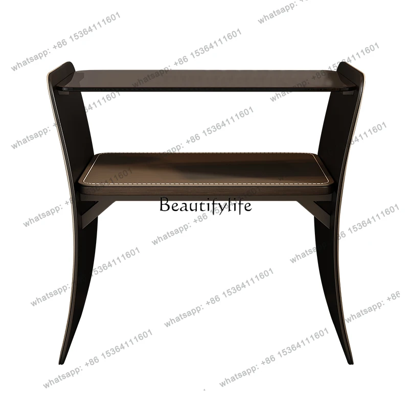 

56Italian minimalist saddle leather bedroom creative steel frame glass bedside cabinet