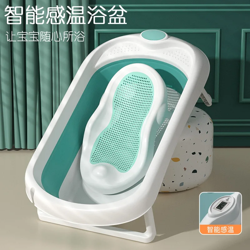 

Newborn Folding Bathtub with Thermometer Baby Baby Temperature Sensing Bathtub Can Sit Down Shrink Bathtub Home