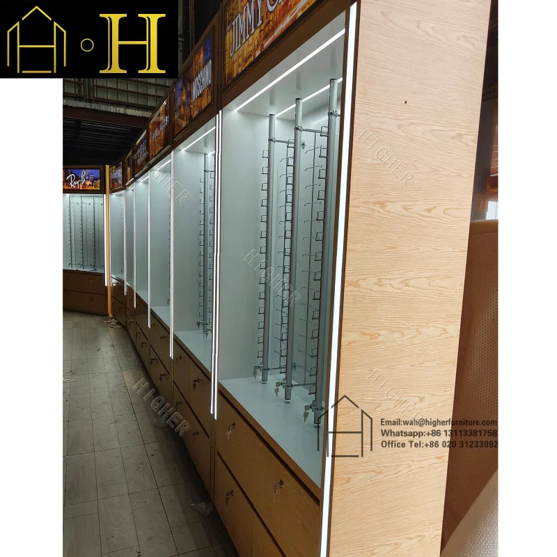 custom.Factory Selling Wooden Glass Display Counter with Locking Drawer Metal Jewelry Showcase Sale Store