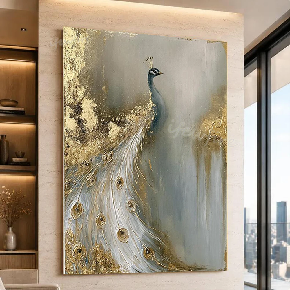 Abstraktes Ölgemälde, neues Design, Pfauen-Wandbild, 100% handgemachtes Leinwandbild, Wandkunst, einzigartige Wohnzimmerdekoration, Kunstwerk