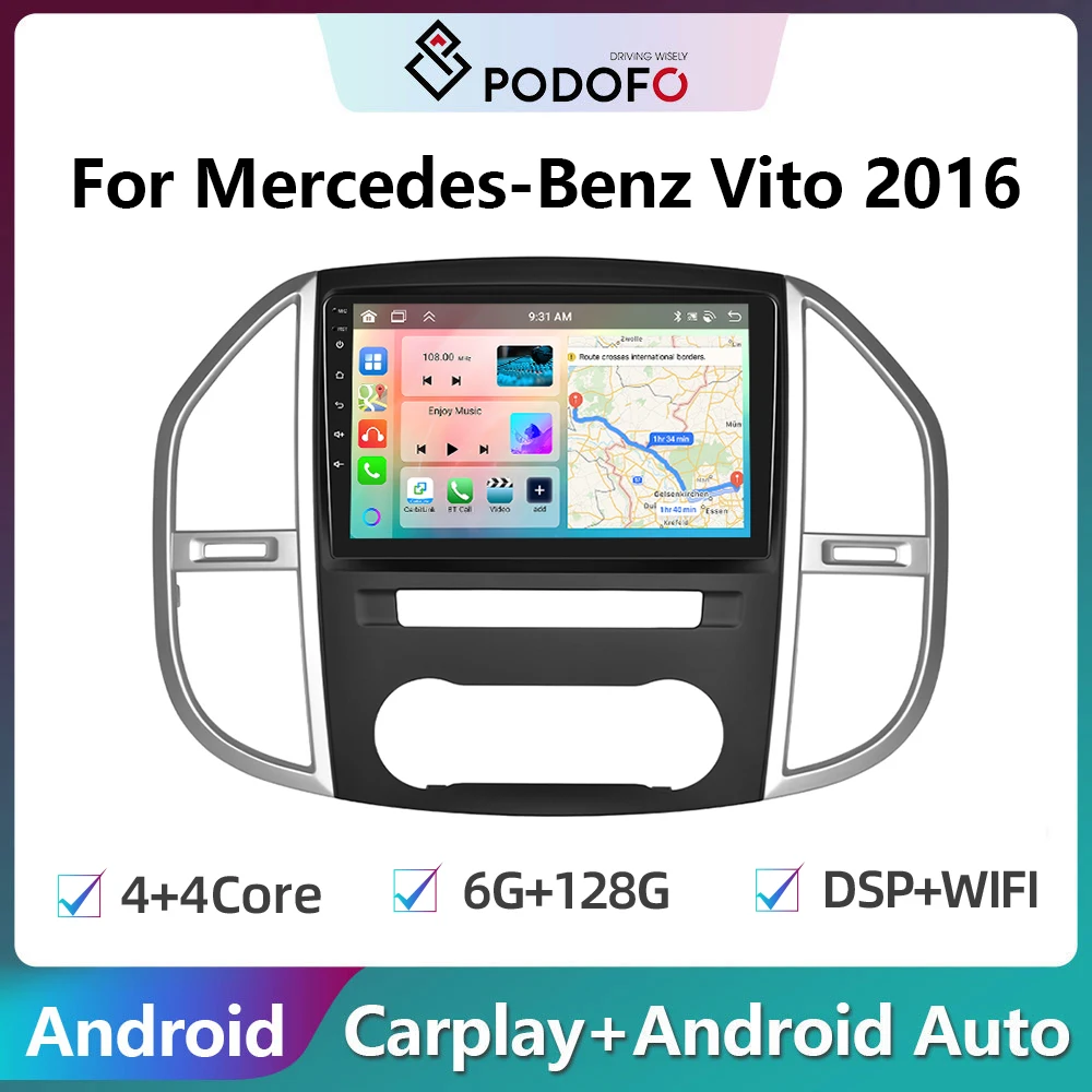 

Podofo CarPlay Android Car Radio For Mercedes Benz Vito 3 W447 2014-2021 Multimedia Player GPS Track Navigation 2din Head Unit