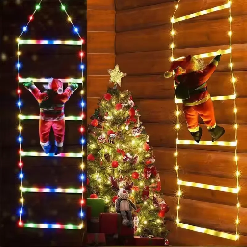 Christmas Decorations Santa Claus Climbing Ladder Light LED Fairy lamp USB Plug 8 Modes for Home Holiday Wall Window Xmas Decor