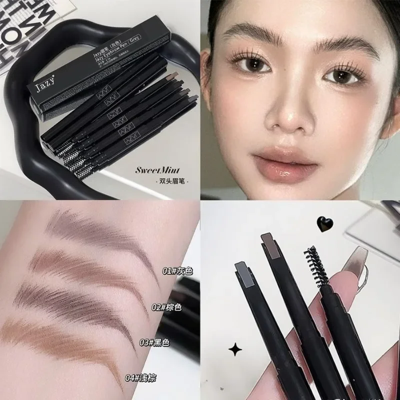 Matita per sopracciglia 2 in 1 Cosmetici professionali Trucco per donna Penna per tatuaggio sopracciglio Matita per trucco per sopracciglia nera liquida impermeabile