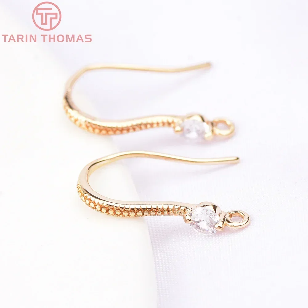 (2503) Height 17MM 24K Champagne Gold Color Plated Brass with Zircon Earrings Hook High Quality Diy Jewelry Accessories