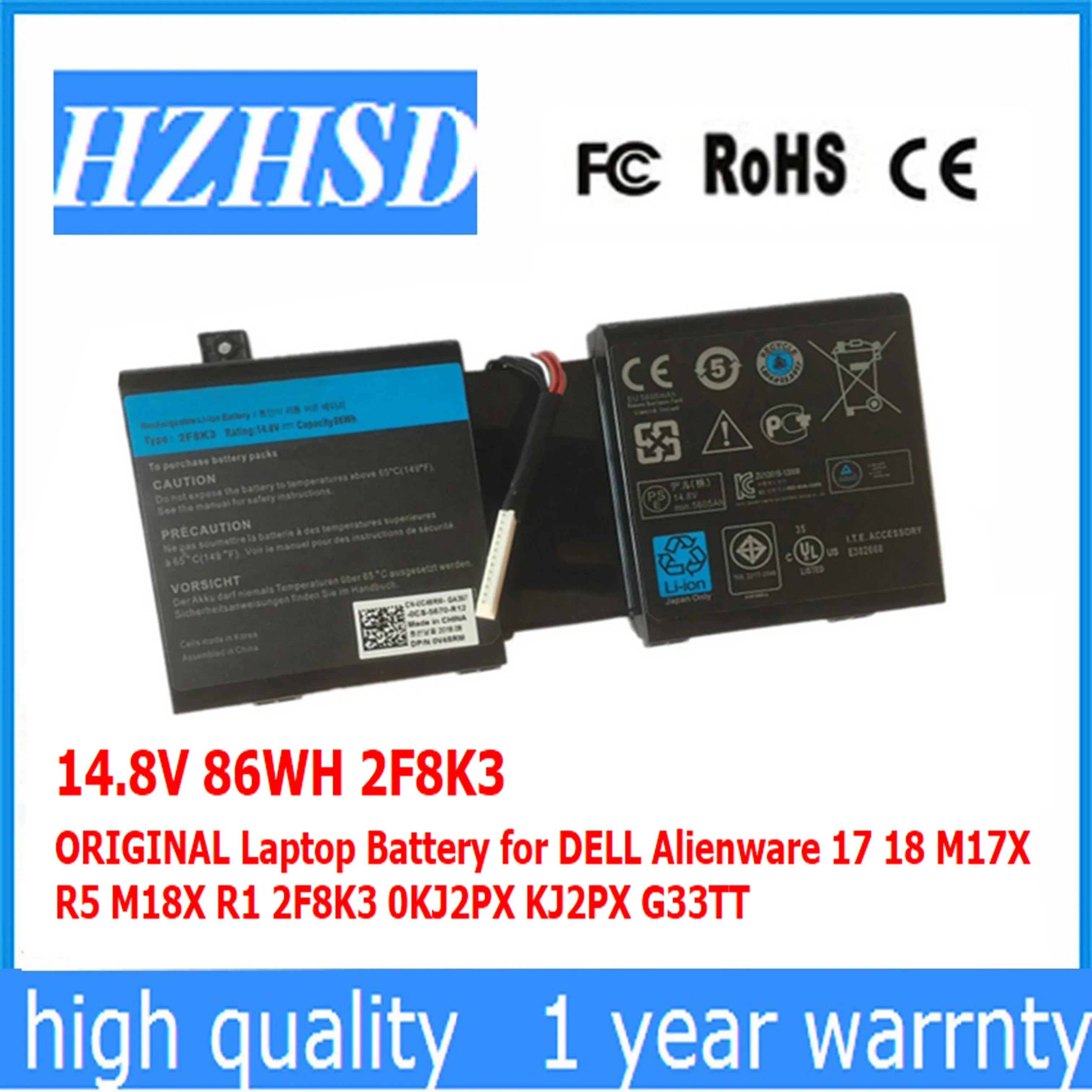 

2F8K3 Original 14.8V 86WH Laptop Battery for DELL 17 18 M17X R5 M18X R1 2F8K3 0KJ2PX KJ2PX G33TT KJ2PX G33TT