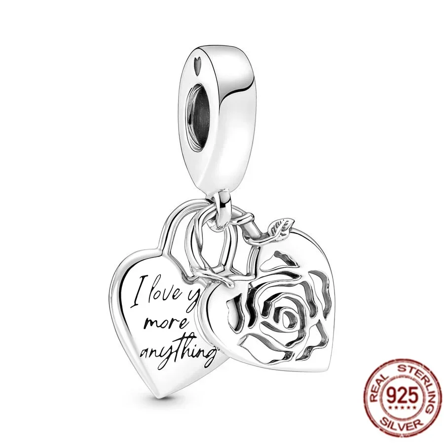 Colgante de plata de ley 925 para pulsera Pandora, dije con forma de corazón dividido y que se abre, joyería