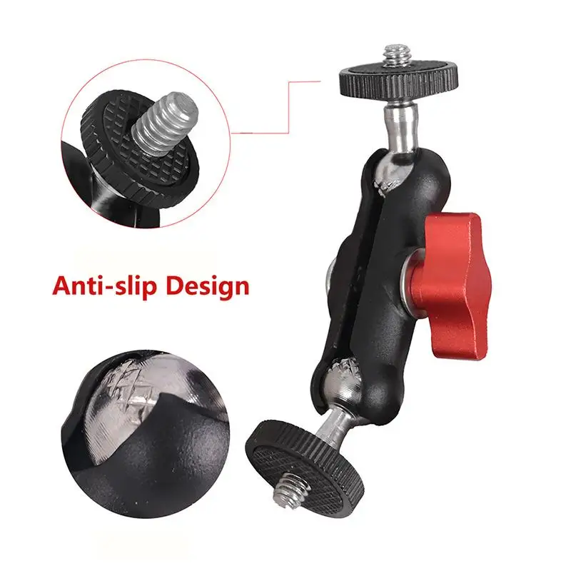 Multi-Functional Double Ball Head Magic Arm 1/4'' Screw Mount for Live Streaming Camera Monitor Fill Light Tripod
