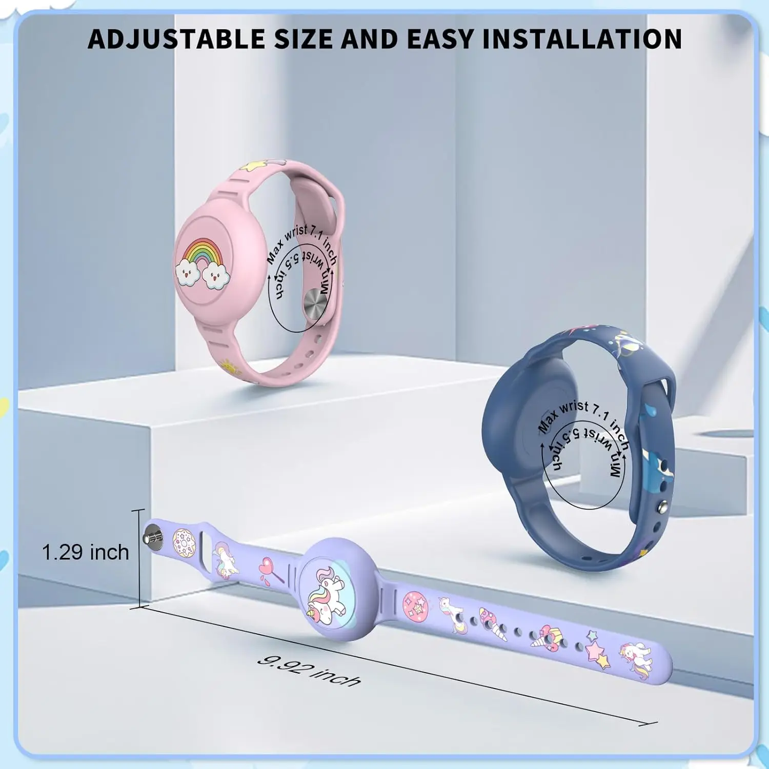 AirTag Bracelet for Kids, Waterproof Cute Cartoon Air tag Holder for Kids with Full Coverage Design Silicone Hidden Wristband