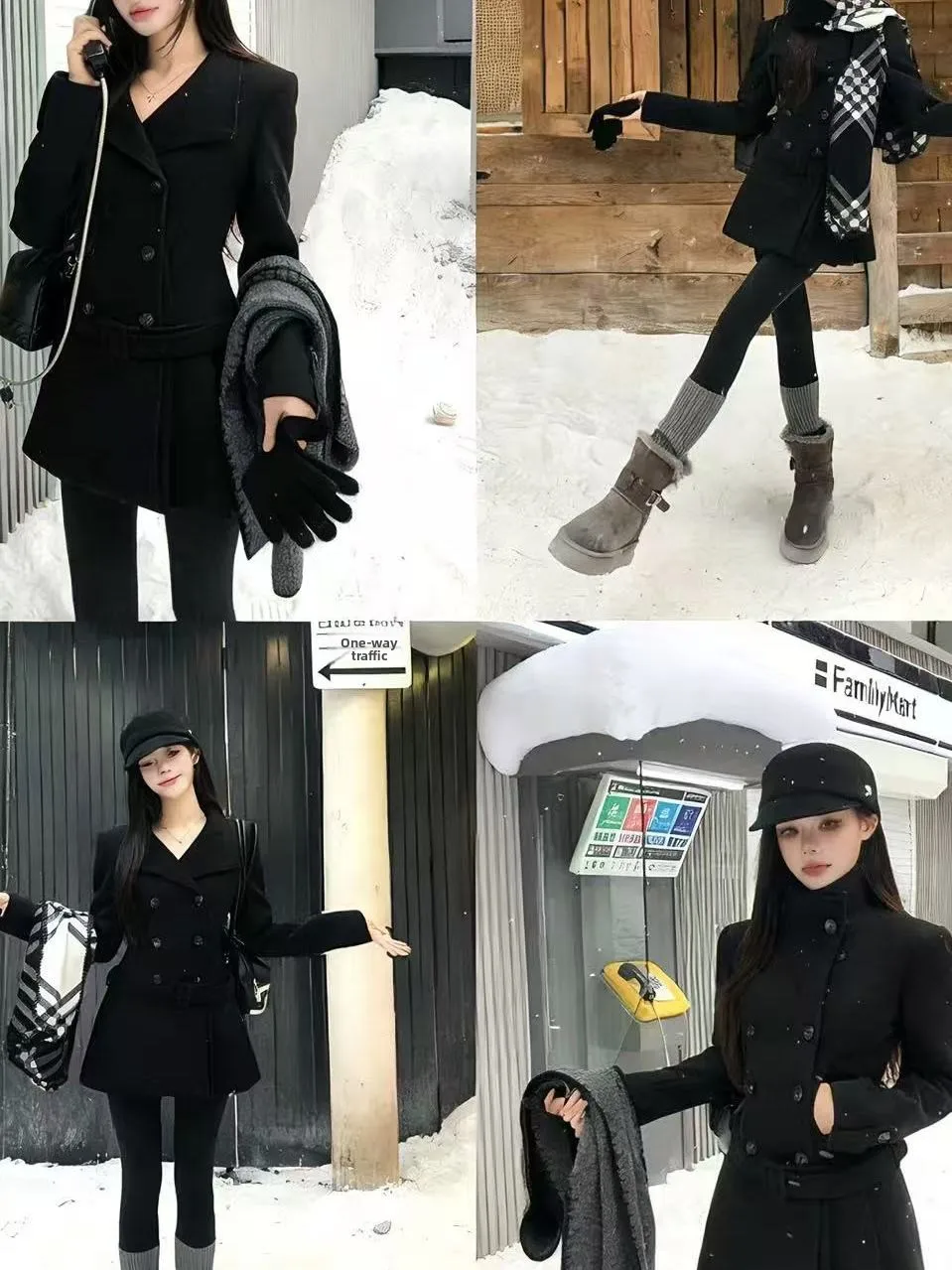 London Early Class Autumn Winter Design Double Button Cotton Lined Slimming Woolen Black Jacket Women's Fashion Stylish Coat