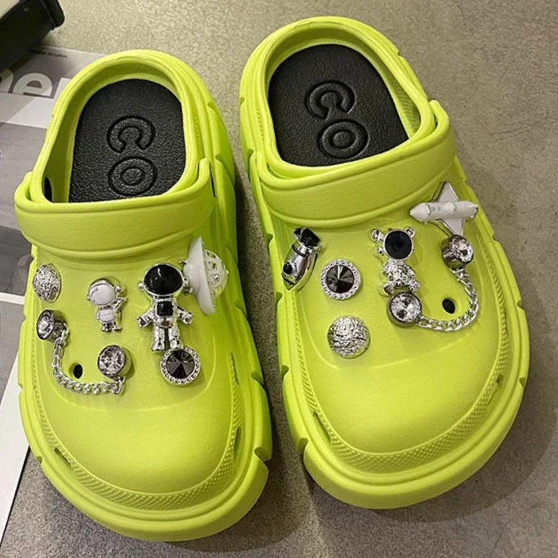 Alien Space Astronauts Decor Vented Clogs 5 CM Platform Slides Women Shoes Outdoor Beach Sandals Summer for Girls Slippers