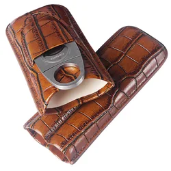 Portable Leather Cigar Case Single Tube Cigar Holder Mini Humidor Travel Box  Cigar Accessory Christmas Gift With Cigar Scissors