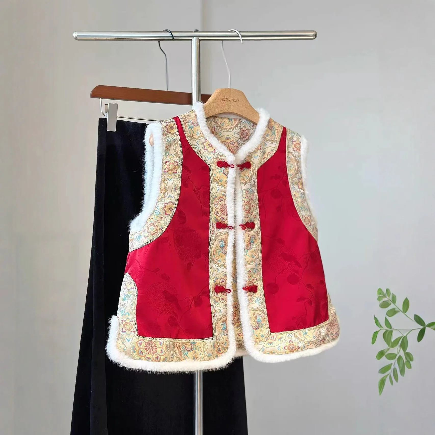 

Новогодний двусторонний двусторонний жилет в китайском стиле из парчи династии Сун, жаккардовый хлопковый жилет в стиле ретро, темпераментный входный жилет