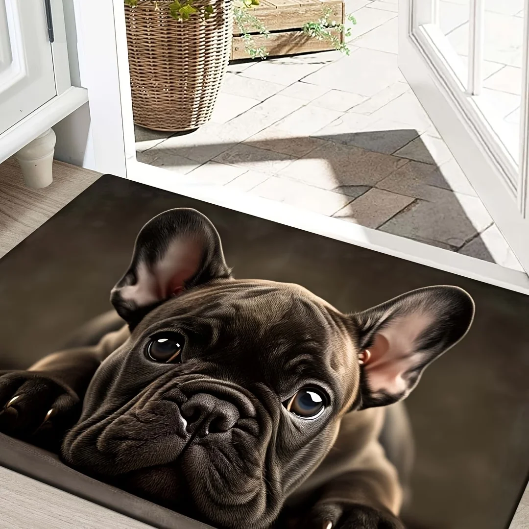 Fußmatte mit Aufdruck „Französische Bulldogge“, geeignet für Schlafzimmer, Küche, Esszimmer, Badezimmer, rutschfest und maschinenwaschbar