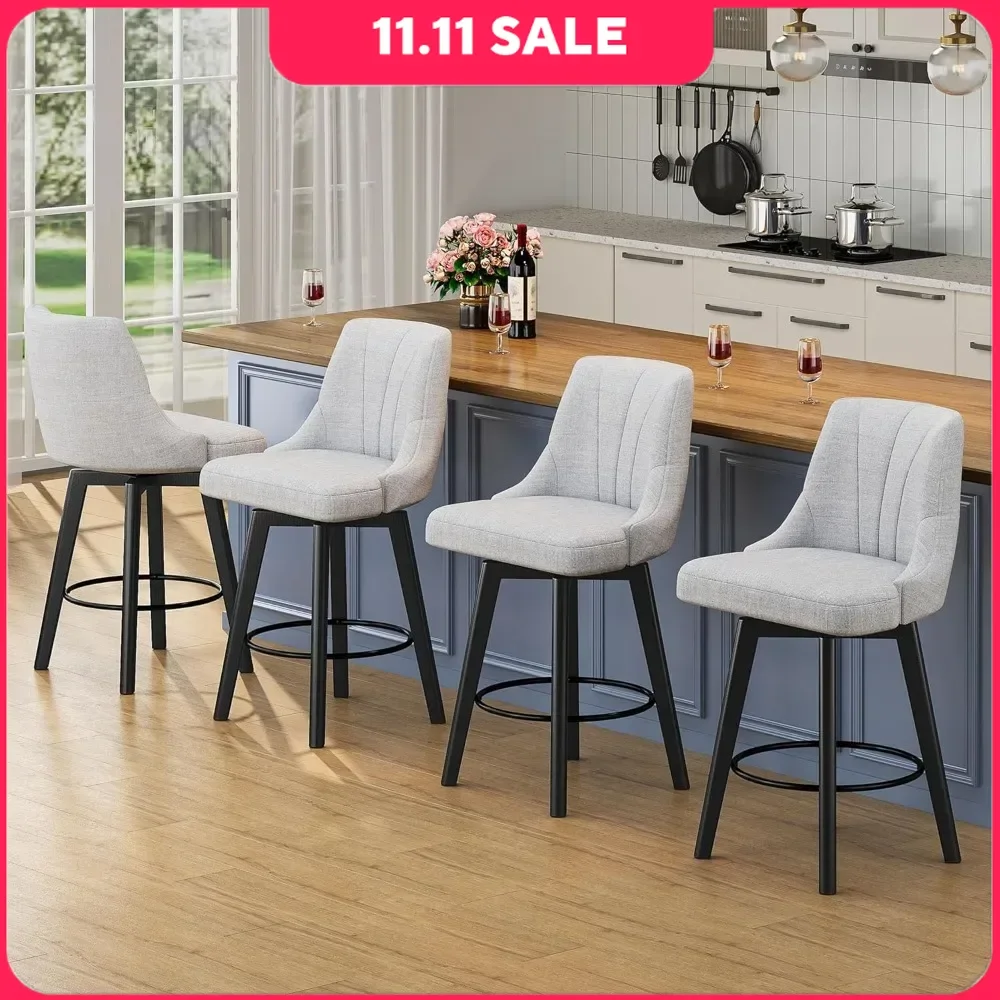 

24" Bar Stools Set of 4, Counter Height Swivel Bar Stool, Upholstered Fabric Barstools, Counter Stool Chair, Bar Stool