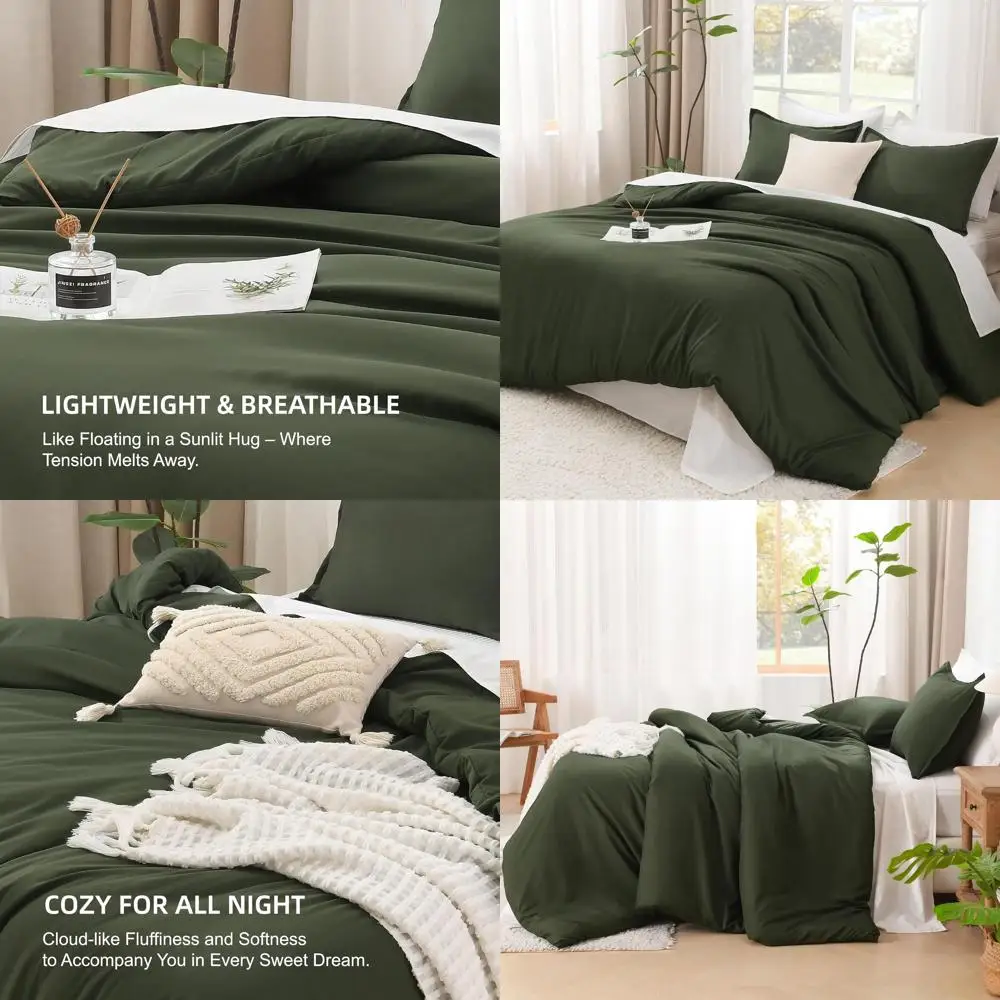 

Оливково-зеленый комплект большого одеяла King — 128x120, легкое всесезонное постельное белье из трех предметов с 2 наволочками