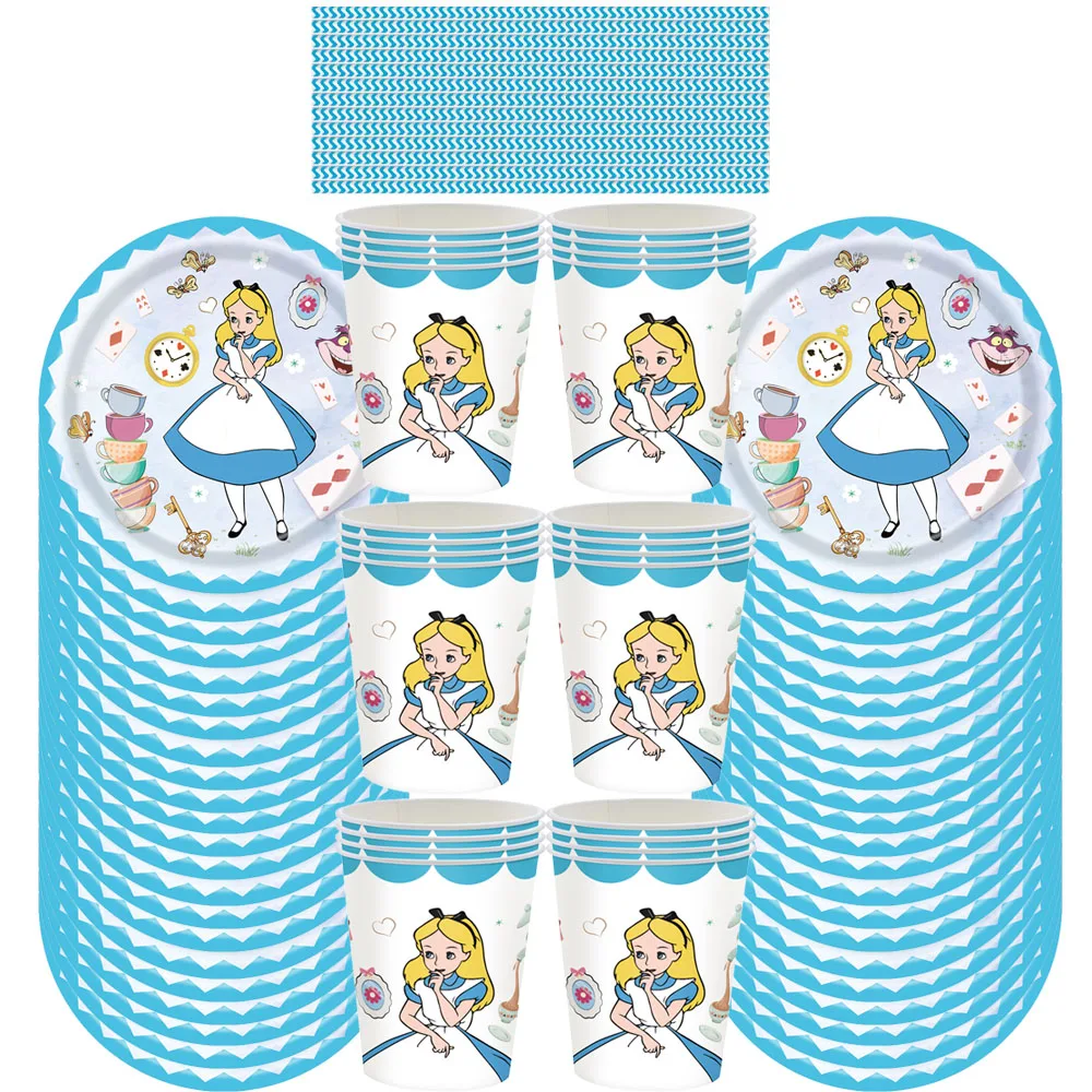 Alice in Wonderland Girls Birthday Party Decoration Disposable Tableware Set Paper Plates Cups Tablecloths Baby Shower Supplies