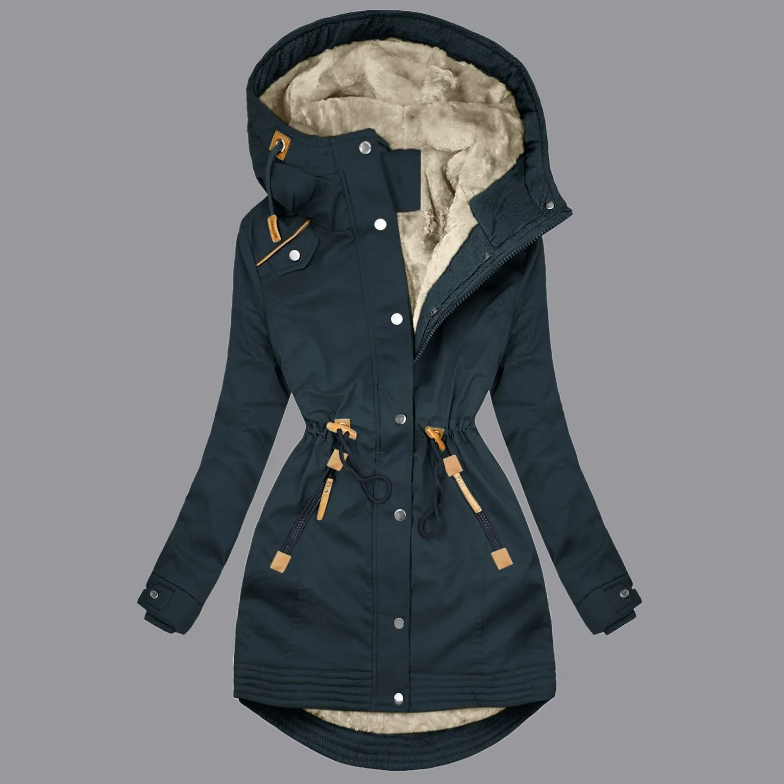 Dámská pláštěnka s kapucí, ležérní fleecová podšívka, pláštěnka, moderní dlouhý rukáv, trenčkot, větruodolný svrchní oděv, ležérní volná bunda - náhled 2