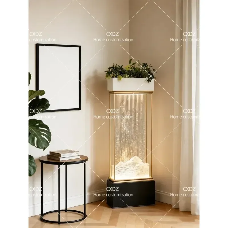 Modern Feng Shui Floor to Ceiling Curtain Wall Water Feature Lamp Self Circulating Fountain Ornament for Living Room Entrance
