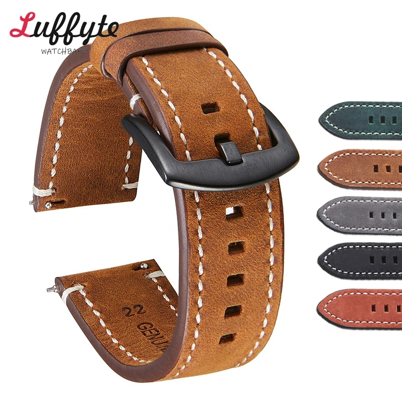 High Quality Double Sided Genuine Leather Watch Band Strap Quick Release Watch Bands 18mm 20mm 22mm 24mm Vintage Watchbands