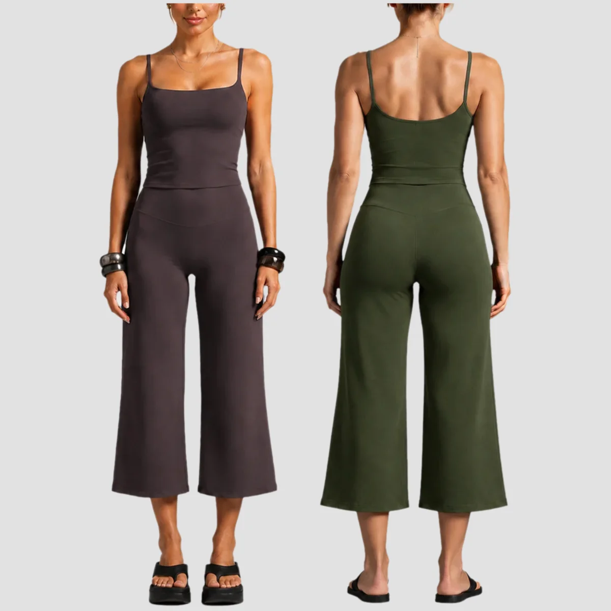 Women Yoga Set 2 Piece Sleeveless Camisole High Waisted Capri Wide Leg Pants Buttery Soft Gym Workout Athletic Lounge Wear