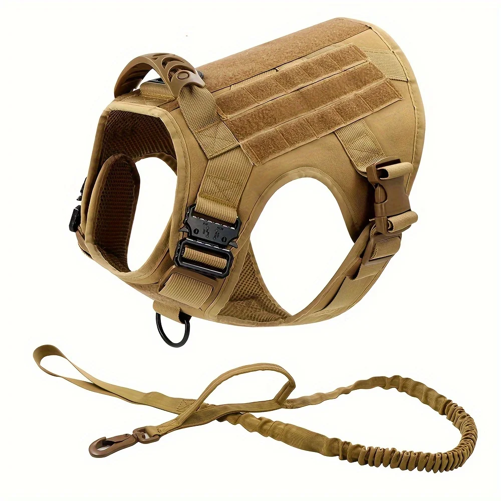 Tactical Dog Harness Collar Leash Set Dog Vest with Molle System & Handle Adjustable for Medium Large Dogs Outdoor Training
