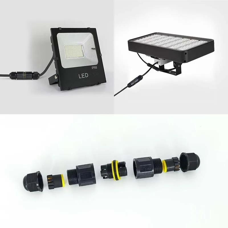 2-Core/3-core Outdoor Lighting Fixture Cable Connector, Straight-through Docking M20 Waterproof Connector