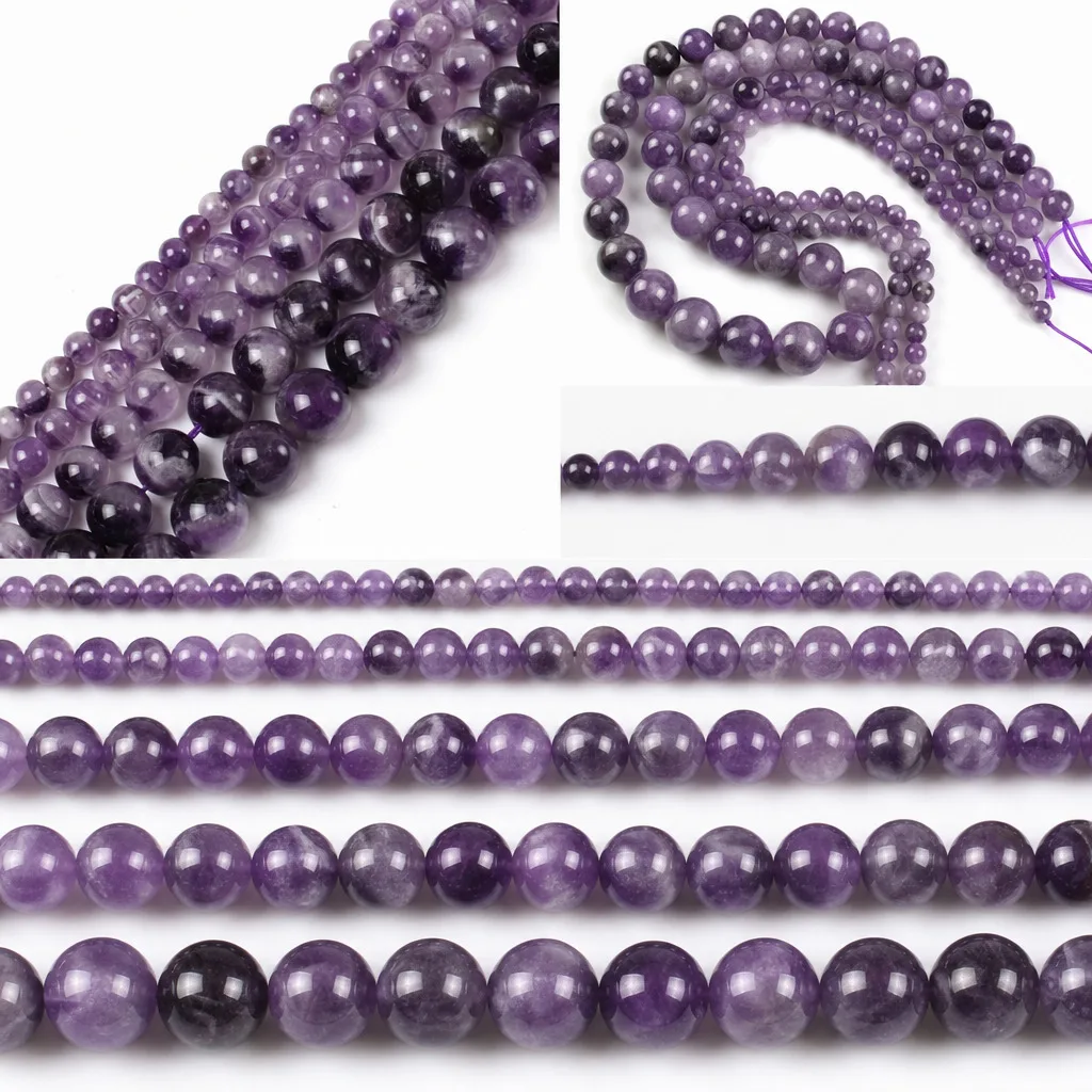 Natural Amethyst Stone Round Beads for Jewelry Making Colorful Loose 15