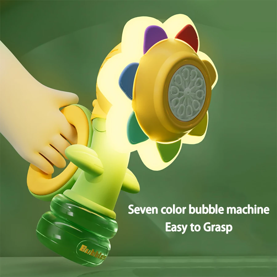 かわいい 7 色ひまわりの泡シェイクヘッドシャボン玉スイングライト自動吹きハンドヘルドバブルマシン子供のおもちゃ