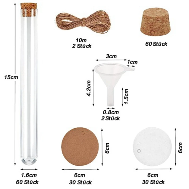 Пробирка Пластиковые пробирки Пробирка своими руками с пробкой 16X150 мм (20 мл), с биркой из крафт-бумаги и воронкой из джутовой веревки