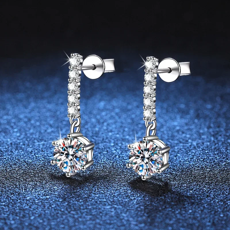 18K platinum diamond earrings new style earrings  classic tassel six claws 1 carat plated PT950 platinum earrings moissanite