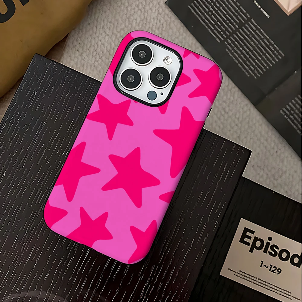 패션 아트 심플 스타 패턴 아이폰 16 15 14 13 12 11 프로 맥스 플러스 럭셔리 마그네틱 이중 레이어 백 커버