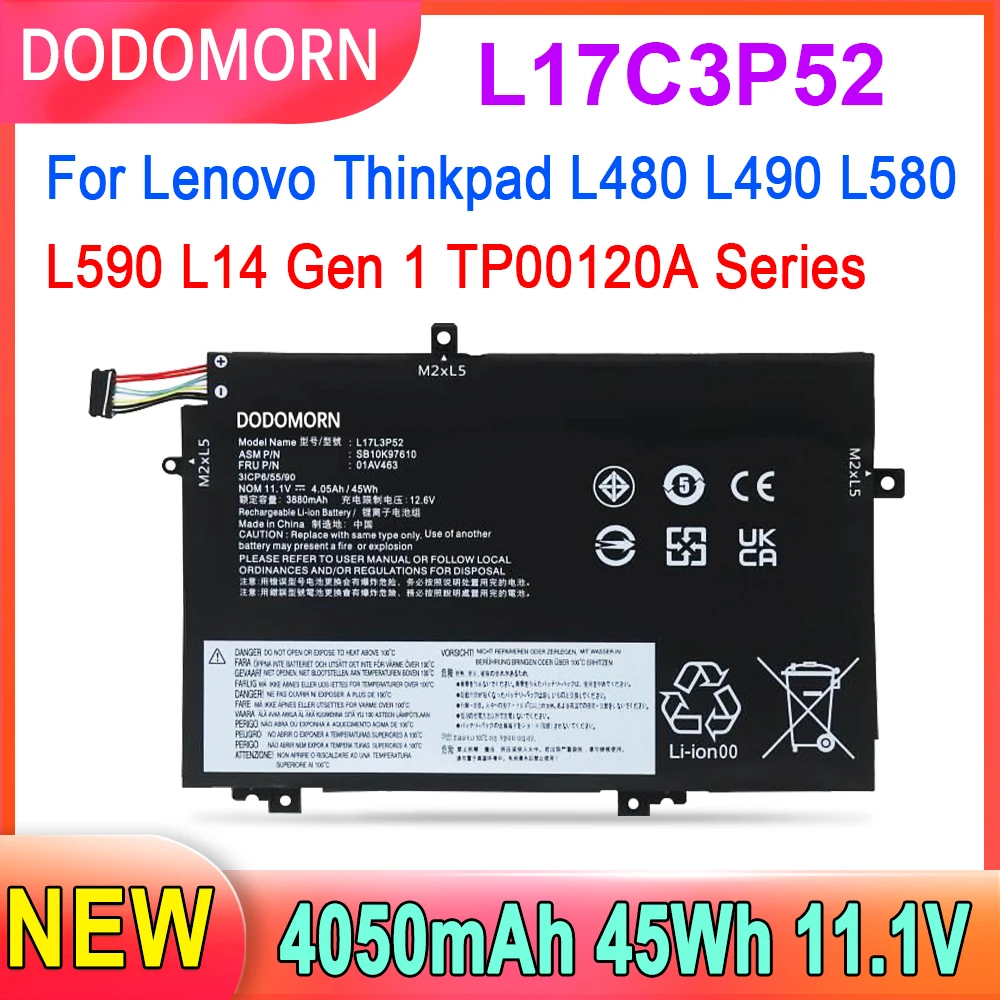 dodomorn l17c3p52 بطارية كمبيوتر محمول l480-20lt l580-20lx l580-20lw l480-20ls l580 l7m3p53 01av463 sb10k97611 45wh