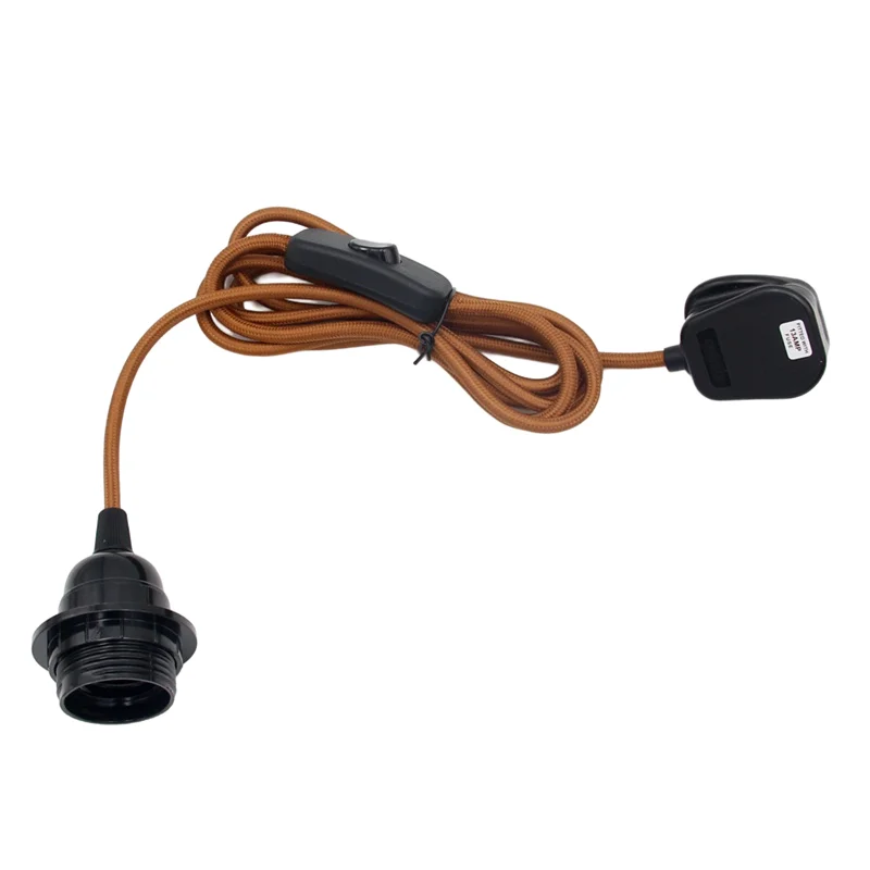 Cable de alimentación de enchufe de CA 220V UK, Cable de tela flexible con soporte de lámpara E27, interruptor de encendido/apagado para decoración