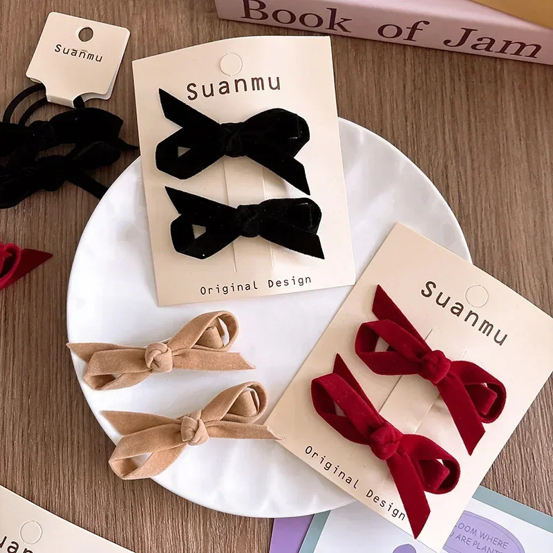 

2pcs/set Korean Velvet Hair Bows Set for Kid Girls Princess Cute Elegant Barrettes Hair Ties All-Match Kids Hair Accessories