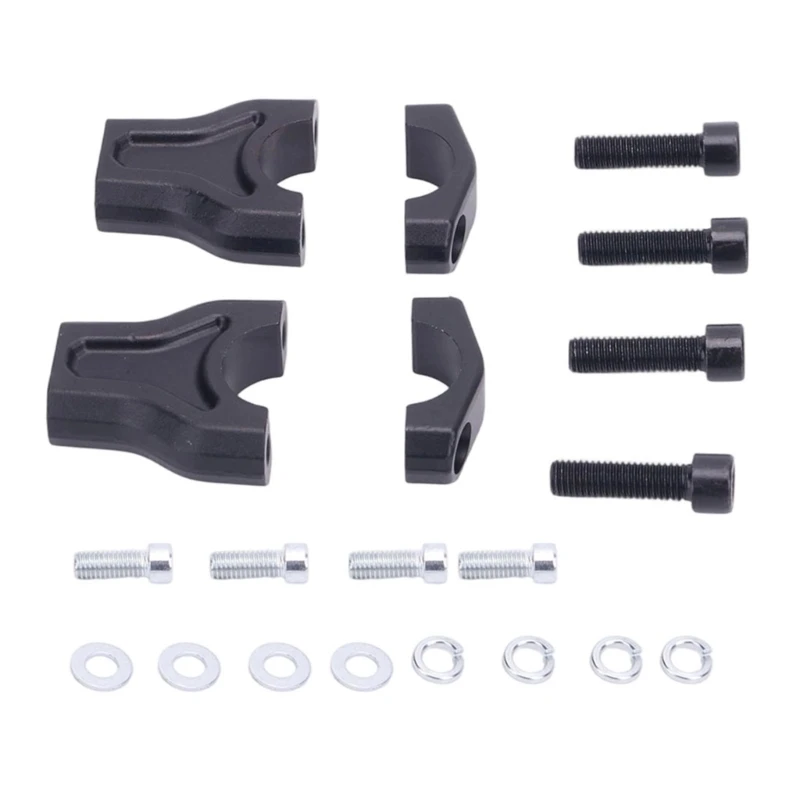 Motorcycle Handlebar Rise Clamp Set with Black Machined Aluminum Clamps, Paired Mounting Holes and Split Circular Bar Openings