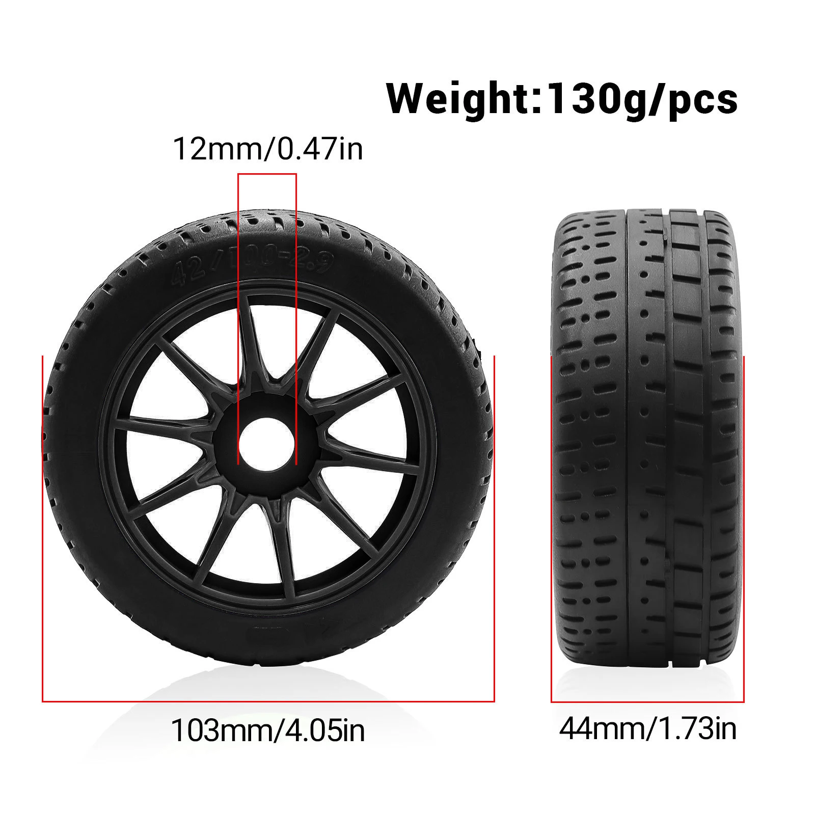 4pcs High‑Grip Rubber 100*44mm Wheel Rim & Tire Set 17mm Hex for ARRMA 1/7 Infraction Limitless MJX Hyper Go 7303 On‑Road RC Car