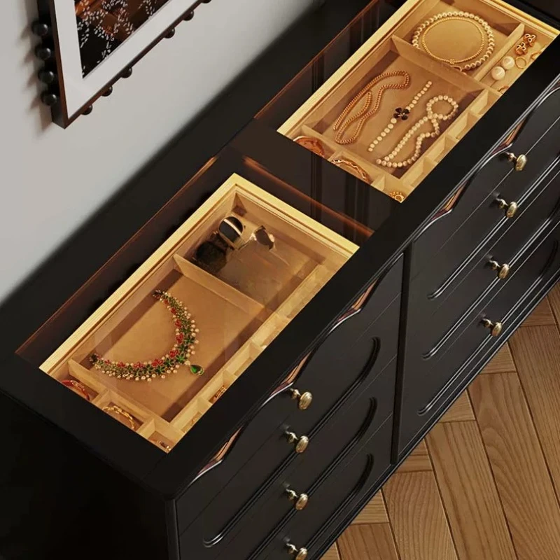 

French retro style solid wood master bedroom dresser chest cabinet integrated makeup table bedside storage cabinet retrac table