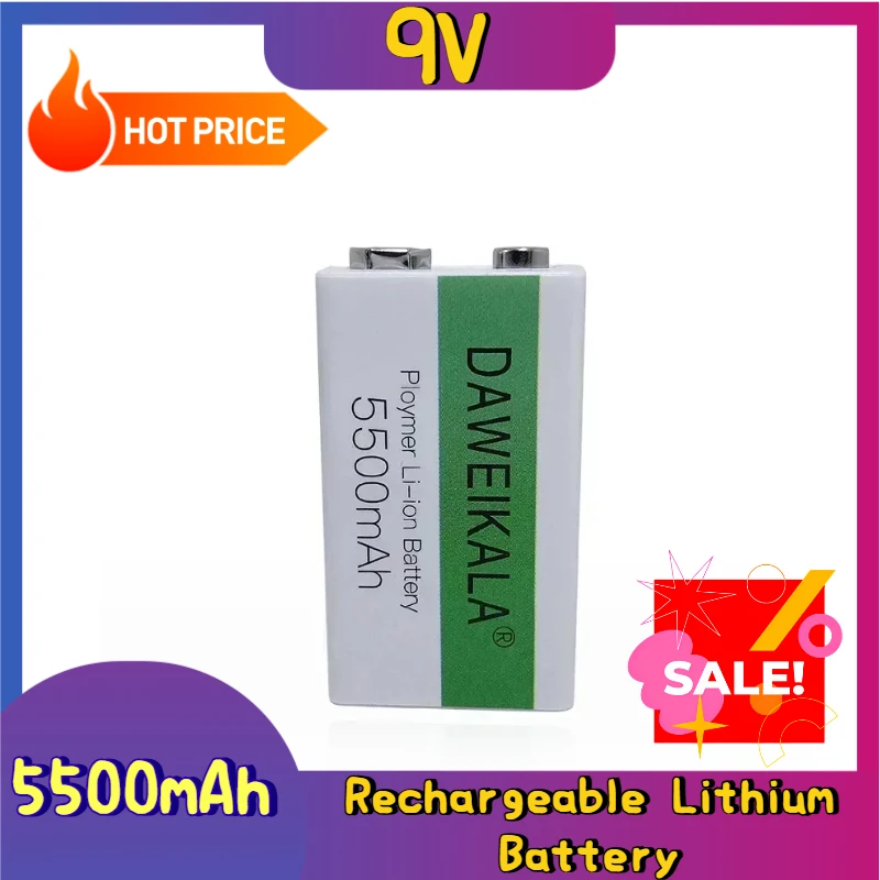 

9V 5500mAh for Multimeter Microphone Toy +USB Charging Cable Rechargeable Lithium Battery