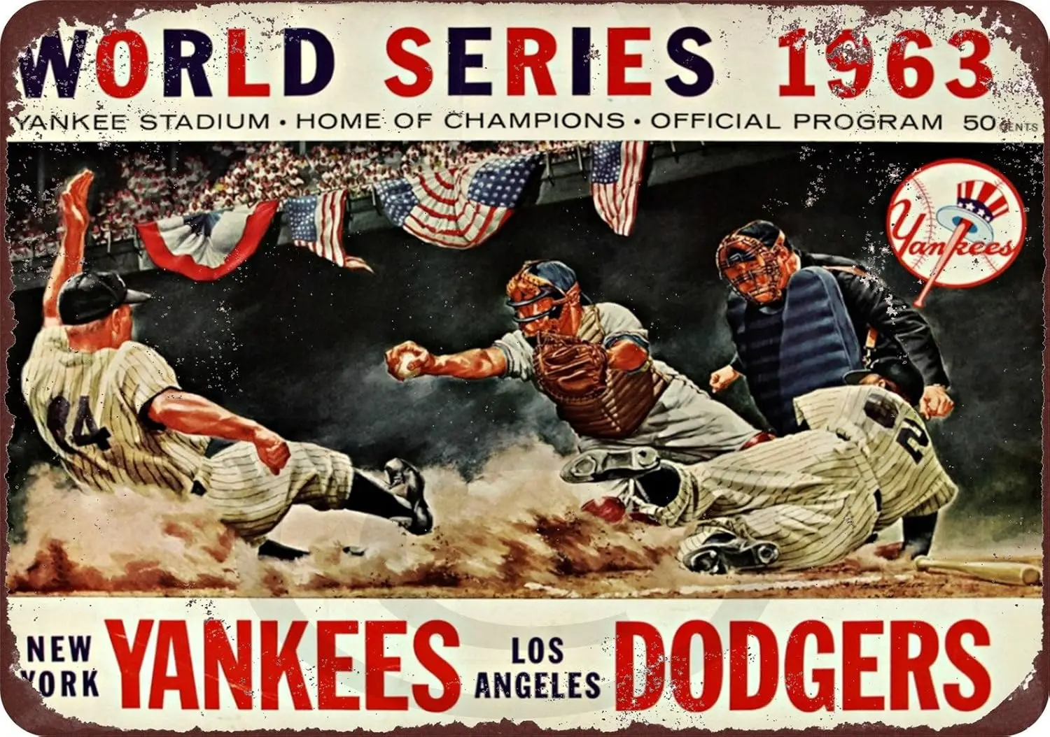 Placa de Metal Personalizada Reprodução Série Mundial de Beisebol 1963 Dodgers Yankees