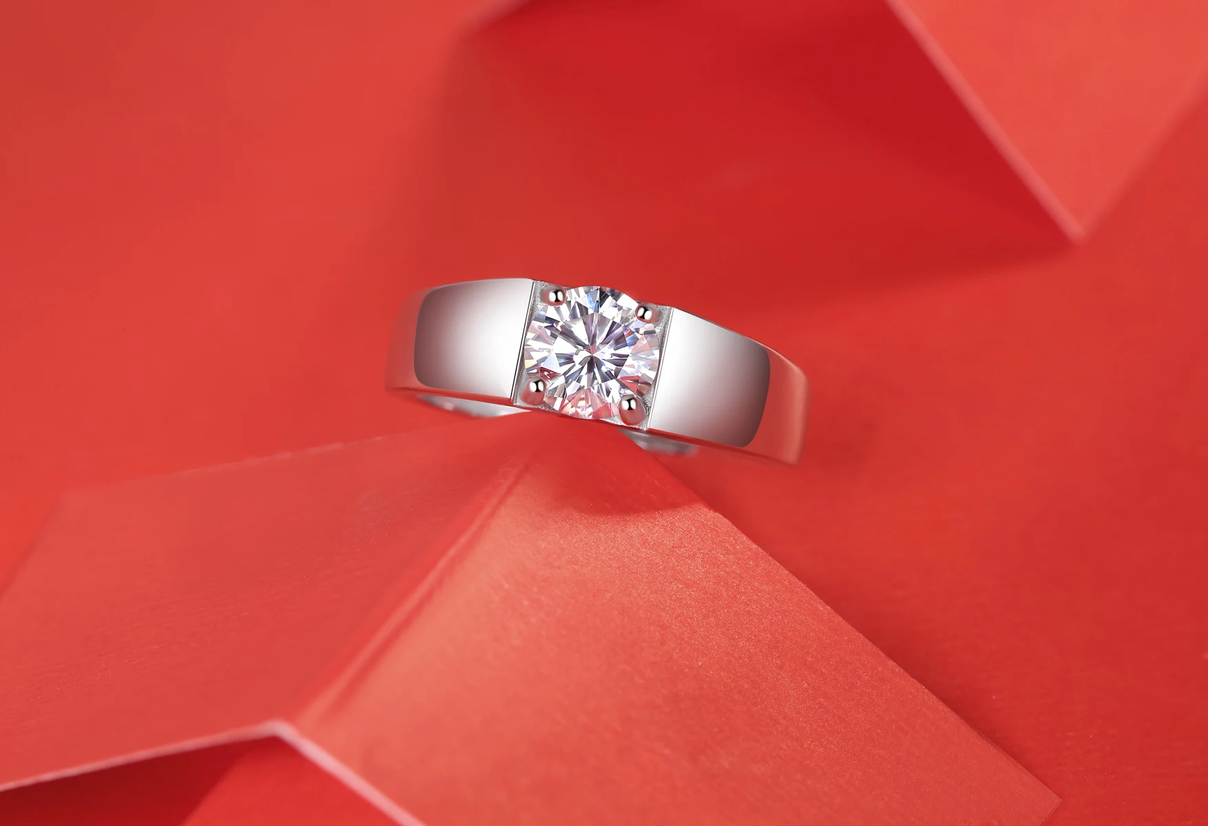 LongZhe Moissanite Ring for Men Rings for Men 925 Sterling Silver Adjustable Open Ring 1CT 6.5mm Fine Jewelry Gift