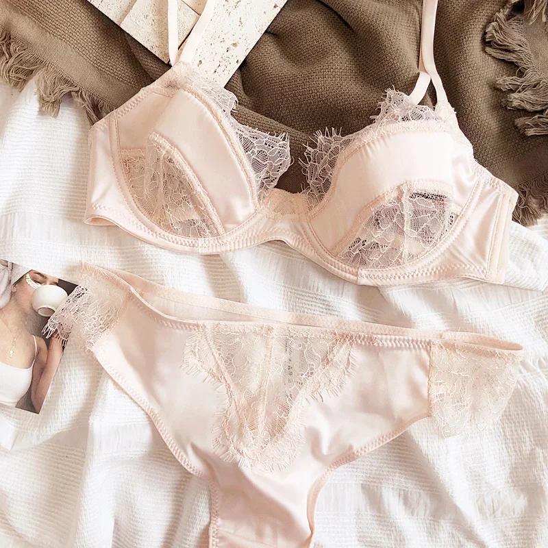 Sexy Lace Lingerie Set with Push Up Bra, Satin Stitching & Hollow Design