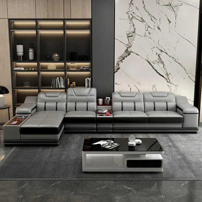 

Modern Design Multifunctional Living Room Sofa Set Furniture Combination Home L-Shaped Corner Luxury Leather Modular Sofa