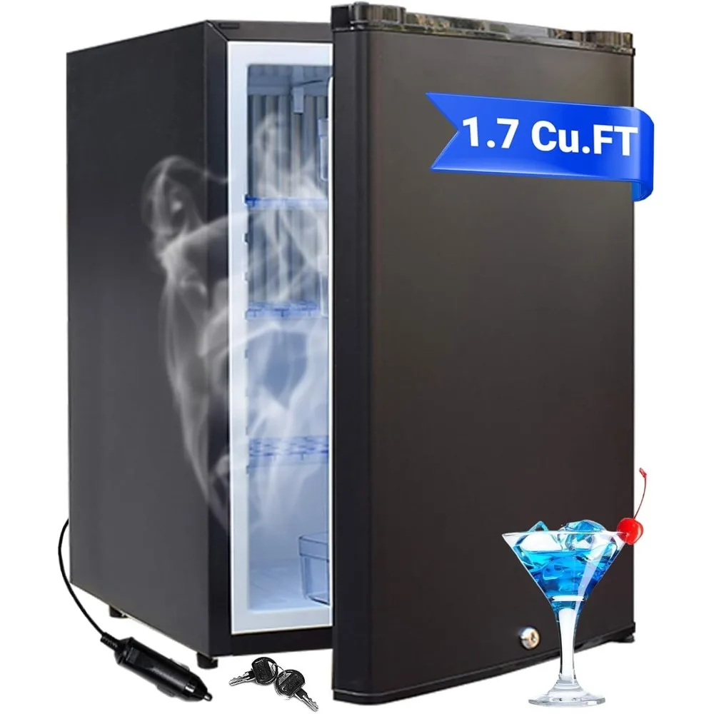 12V RV Refrigerator 1.7 cu.ft, Compact Refrigerator 12V / 110V, Mini Fridge with Lock, Quiet Reversible Door Semi Truck,Customiz