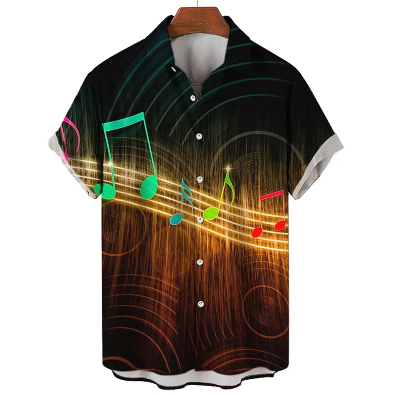 Camisa hawaiana con estampado 3d de saxofón musical para hombre, Tops de manga corta de guitarra, ropa de calle informal Harajuku, moda