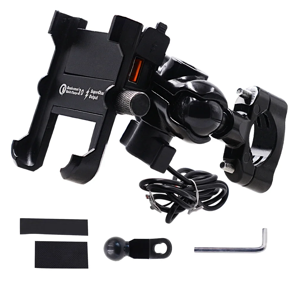 Aluminum Motorcycle Phone Holder QC3.0 Quick charge Moto Handlebar Rearview Bracket Stand for 4-6.5 inch Mobile Phone Mount