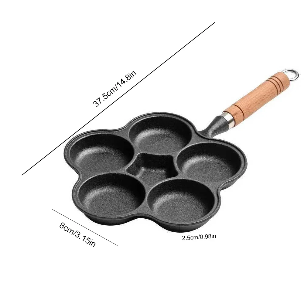 5 أكواب من الحديد الزهر مقلاة البيض غير لاصقة مع مقبض عجة عموم للإفطار فطائر البيض المقلي شريحة لحم همبرغر