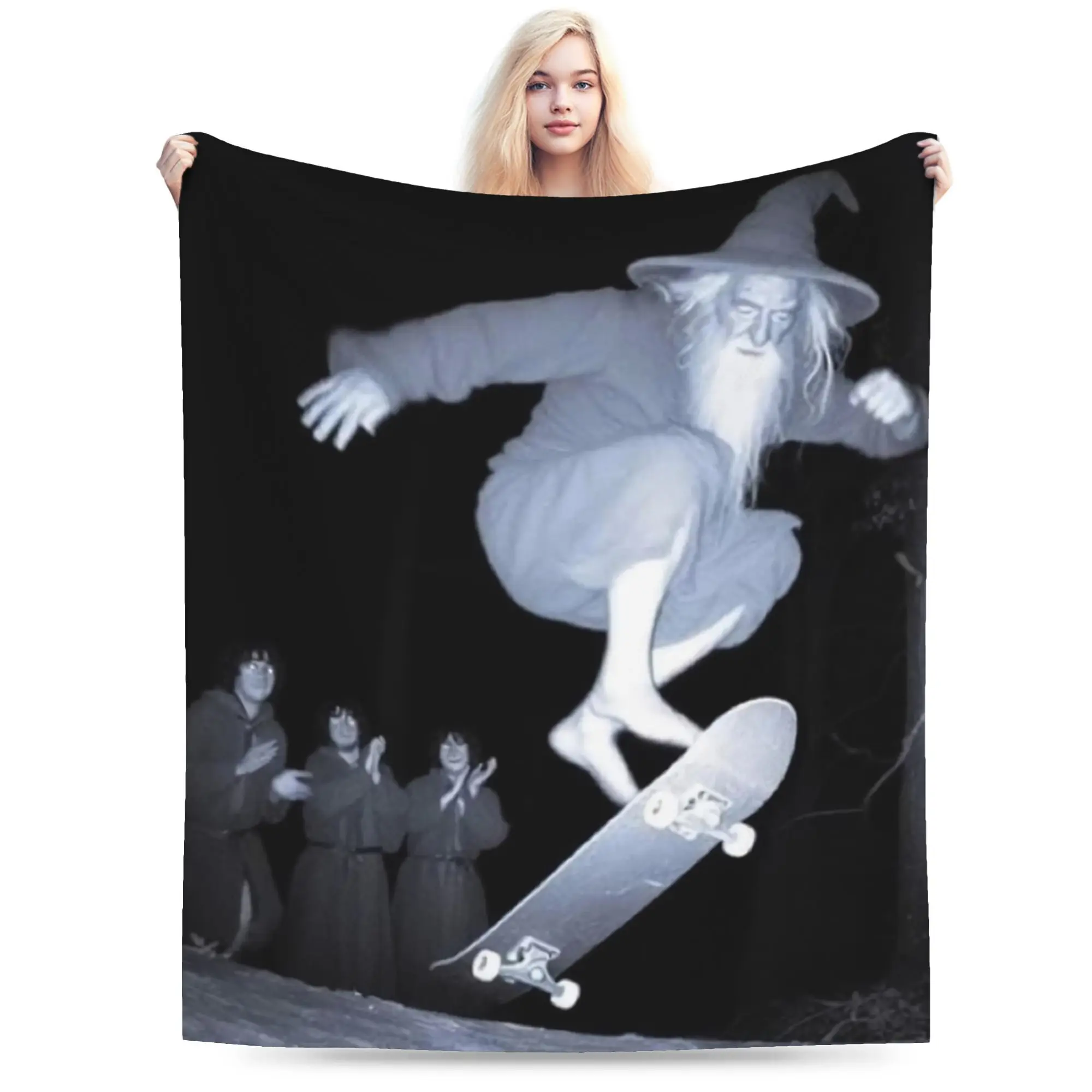 Gandalfs Doing A Kickflip On A Skateboard Blanket Flannel Textile Decor L-Lords Of The R-Rings Throw Blanket for Sofa Rug Piece