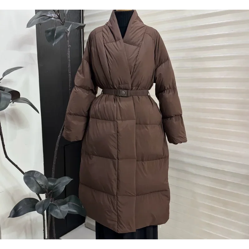 المرأة سترة طويلة أسفل 2025 خريف/شتاء عصري أنيق الخصر تحديد التخسيس طول الركبة سميكة معطف دافئ العصرية #4
