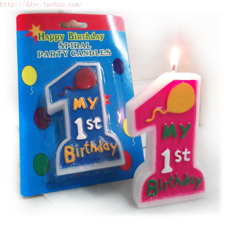 Large Number 1 Birthday Candle Blue Pink Hundred Day Cute New Year's Party